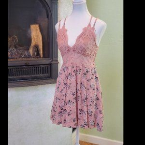 Pink Floral Babydoll Lace Dress